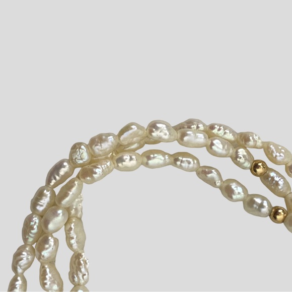 Vintage 3 Strand Baroque Pearl 14K Gold Bracelet 7.5" - Picture 2 of 5
